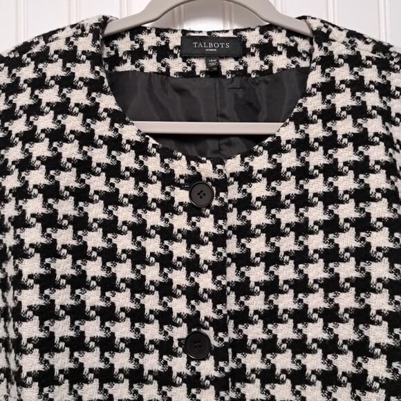 Talbots Blazer Suit Jacket Womens 14W Black White Houndstooth Wool Blend Career - Picture 4 of 16